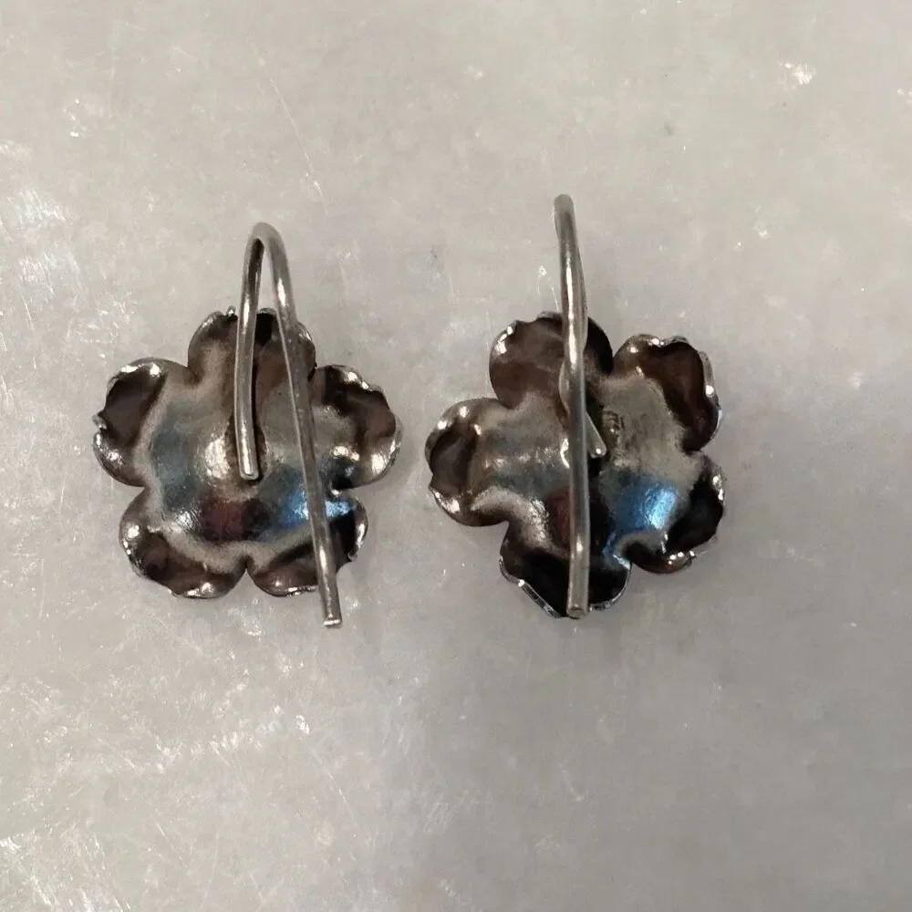 NWT Solid Sterling Silver Rose Flower Hook Drop Pierced Earrings Silver OS